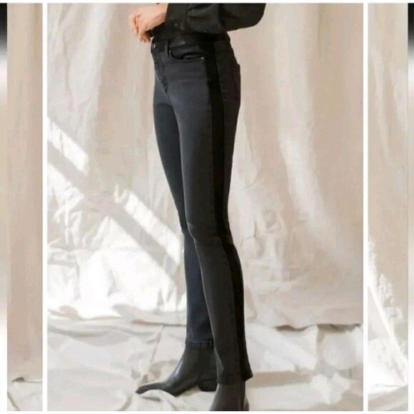 NEW Ecru Los Feliz Faux Leather Strip Denim Skinny Jeans in Washed Black Size 27 - Picture 7 of 13